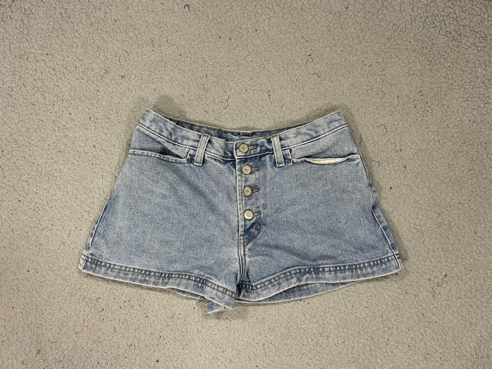 Vintage L.e.i Shorts Womens 28 Blue Denim High Rise Button Fly Cutoff USA Y2K